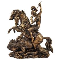 Estatueta Decorativa São Jorge Dragão Resina Dourado Escuro - Decore Casa