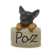 Estatueta Delicada Cachorrinho Pinscher Plaquinha Paz 7 cm