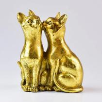Estatueta Dois Gatos Dourada Resina