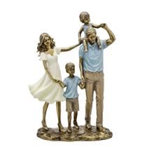 Estatueta Família Casal com dois filhos menino e menina Gold