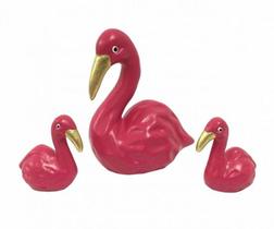 Estatueta Família De Flamingo Miniatura Pink Porcelana - Decore Casa