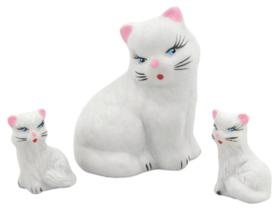 Estatueta Familia De Gato Em Miniatura De Ceramica 3 Peças