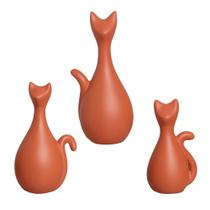 Estatueta Família de Gatos em Cerâmica Decorativo Home Terracota - Sara Decorações