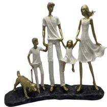 Estatueta Família Filho G Filha P E Cachorro Resina Decorar Estatueta Família Filho G Filha P E Cachorro Resina Decorar