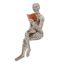 Estatueta Focket lendo escultura feminina e ornamentos de celulose em resina
