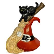 Estatueta Gato Bruxo Wicca Vassoura dia das Bruxas Decoração