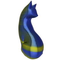 Estatueta Gato Moderno Enfeite 20Cm Estátua Azul E Verde