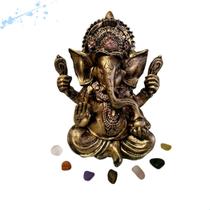 Estatueta Lord Ganesha de Resina + Kit 7 Pedras da Sorte Decoração