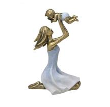 Estatueta Mãe e Bebê Azul Com Dourado - Mabruk