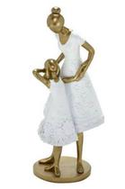 Estatueta Mãe Filha Branco Com Dourado - Mabruk