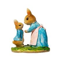 Estatueta Mamãe Coelha E Filhote Decoração Páscoa Resina Artesanal
