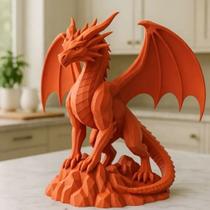 Estatueta Miniatura Dragão Feroz Decorativo Arte Fantasia Colecionável
