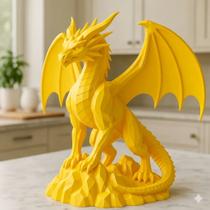 Estatueta Miniatura Dragão Feroz Decorativo Arte Fantasia Colecionável -