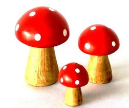 Estatueta Miniatura Trio De Cogumelo Enfeite Vermelho - Decore Casa - Artesanal