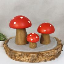 Estatueta Miniatura Trio De Cogumelo Enfeite Vermelho