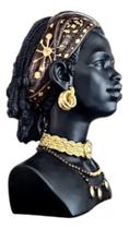 Estatueta Mulher Africana Poliresina 30cm - Preto/Dourado
