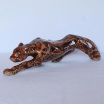 Estatueta Pantera Negra Onça Jaguar em Cerâmica Decoração G