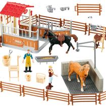 Estatueta Peagprav Horse Stable Playset Horse Club with Rider Horse Wash Area Fence Figures Animal Toys Set Presentes para meninas e meninos 3 4 5 6 7 8 anos a partir