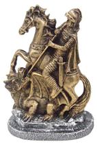 Estatueta São Jorge Pequeno De Resina Dourado com Base Prata - Decore Casa
