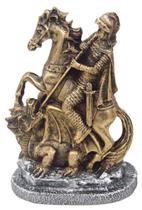 Estatueta São Jorge Pequeno De Resina Dourado com Base Prata - Decore Casa