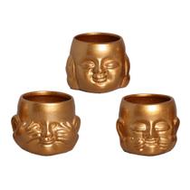 Estatueta Trio de Buda em Cerâmica Decorativo Home Dourado