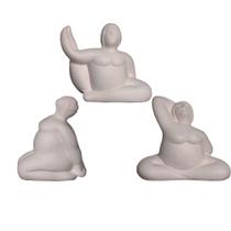Estatueta Trio de Yoga em Cerâmica Decorativo Home Off