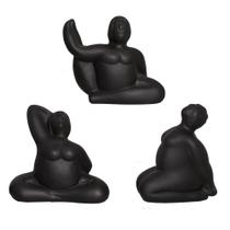 Estatueta Trio de Yoga em Cerâmica Decorativo Home Preto Fosco