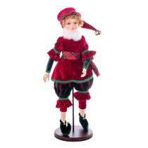 Estatueta Vickerman 46 cm de fada de Natal xadrez vermelha com suporte Estatueta Vickerman 46 cm de fada de Natal xadrez vermelha com suporte