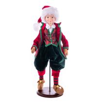 Estatueta Vickerman 46 cm de menino fada xadrez vermelho com suporte Estatueta Vickerman 46 cm de menino fada xadrez vermelho com suporte