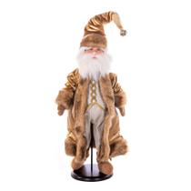 Estatueta Vickerman, boneca de Papai Noel de veludo Mocha de 45 cm com suporte Estatueta Vickerman, boneca de Papai Noel de veludo Mocha de 45 cm com suporte