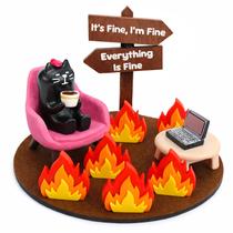 Estatuetas de gatos em miniatura IoteikxGo Everything is Fine Meme