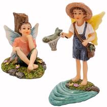 Estatuetas de jardim de fadas PRETMANNS Boy Fairies Fishing, 2 unidades