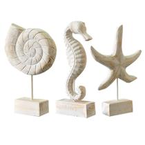 Estatuetas de madeira feitas à mão em estilo náutico de praia, Exttlliy 3 unidades Estatuetas de madeira feitas à mão em estilo náutico de praia, Exttlliy 3 unidades
