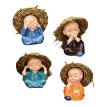 Estatuetas de resina FELTECHELECTR Little Monk para decoração de carros, 4 peças