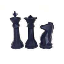 Estatuetas Rei, Rainha e Cavalo do Xadrez - Toque 3D - Cor: Preto