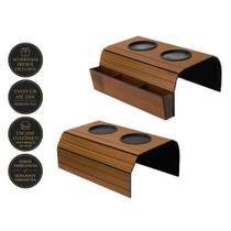 Esteira Bandeja Porta Copo Braço Sofá Porta Controle Kit 2 Peças Madeira Cor Caramelo Flexível