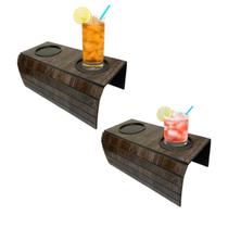 Esteira de Sofá Kit 2 Unidades Apoio Porta Copos Madeira Rústica Bandeja Braço Sofá MDF Moderno Café Bebidas