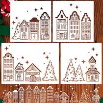 Estênceis de Natal zosylley 4 peças Xmas Village 35x25cm