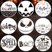 Estênceis de pintura Zosylley Halloween 30 cm, madeira redonda, 9 unidades