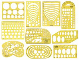 Estêncil de Desenho Geométrico com Régua de Medição - Conjunto com 10 Peças - Traceease