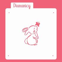 Estêncil Diananicy Nº 100 - Stencil Coelho com Borboleta para Decoração de Bolos e Doces