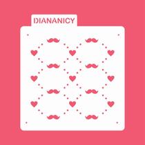 Estêncil Diananicy Nº 104 - Stencil para Decoração de Bolos e Doces com Bigodes e Corações