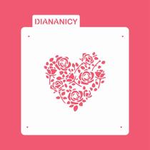 Estêncil Diananicy Nº 169 - Stencil Coração Florido para Decoração de Bolos e Doces