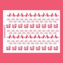 Estêncil Diananicy Nº 196 - Stencil de Páscoa com Coelhos e Ovos