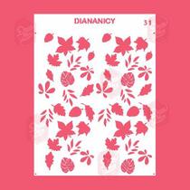 Estêncil Diananicy Nº 31 - Stencil Diversas Folhagens Tropicais para Confeitaria Estêncil Diananicy Nº 31 - Stencil Diversas Folhagens Tropicais para Confeitaria