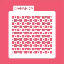 Estêncil Diananicy Nº 363 - Stencil Quadriculado de Corações para Confeitaria