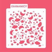 Estêncil Diananicy Nº 436 - Stencil Lua e Estrelas para Soneca