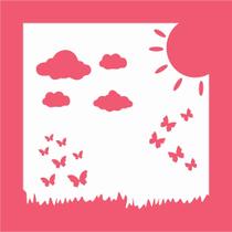 Estêncil Diananicy Nº 452 - Stencil para Paisagem de Jardim com Sol Estêncil Diananicy Nº 452 - Stencil para Paisagem de Jardim com Sol