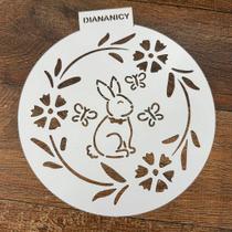 Estêncil Diananicy Nº 535 - Stencil Páscoa Coelho Redondo para Decoração