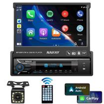 Estéreo de carro Naifay Single Din Touchscreen com Carplay e Android Auto